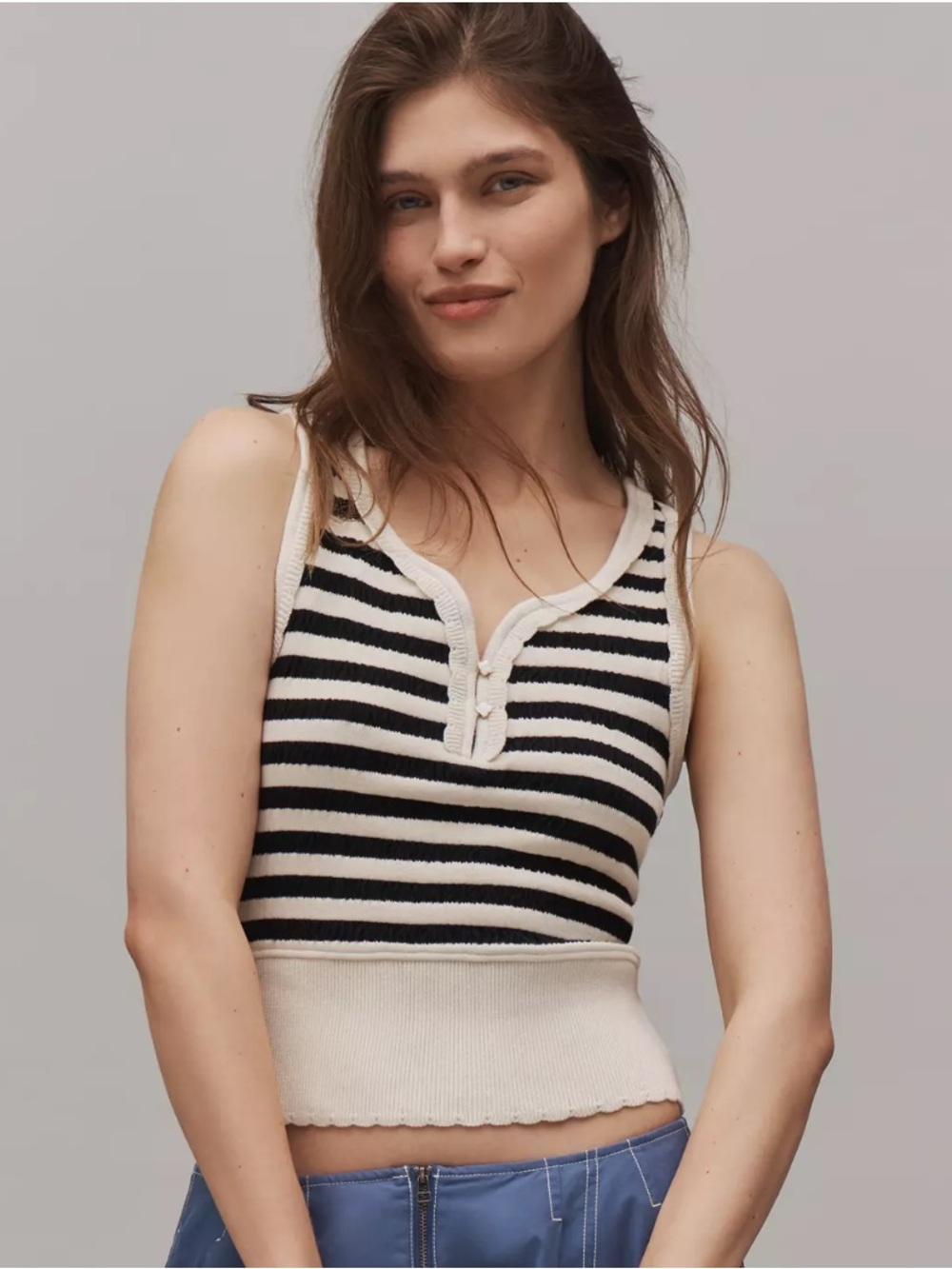 ANTHROPOLOGIE Maeve Textured Black and White Striped Knit Crop Tank NWT